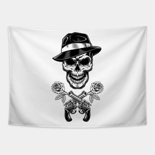 Skull Drawing, Skull Gangster Tattoo Tapestry