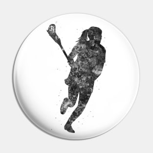 Lacrosse player black and white Pin