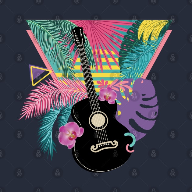 Retro guitar with tropical leaves by AnnArtshock