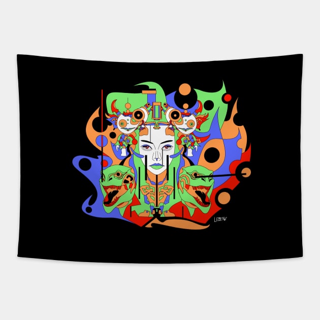 mad woman ecopop paninaro aesthetic wallpaper art of surreal faces Tapestry by jorge_lebeau