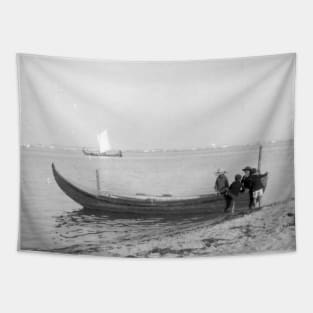 Boys playing in a fishing boat - 1920's Tapestry