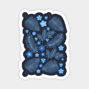 Light Blue leaves and flowers pattern Magnet