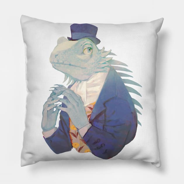 Blue iguana gentleman Pillow by rt0no