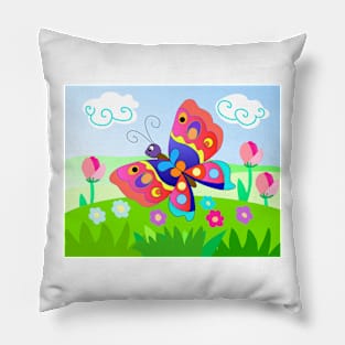 Cartoon butterfly in the meadow Pillow