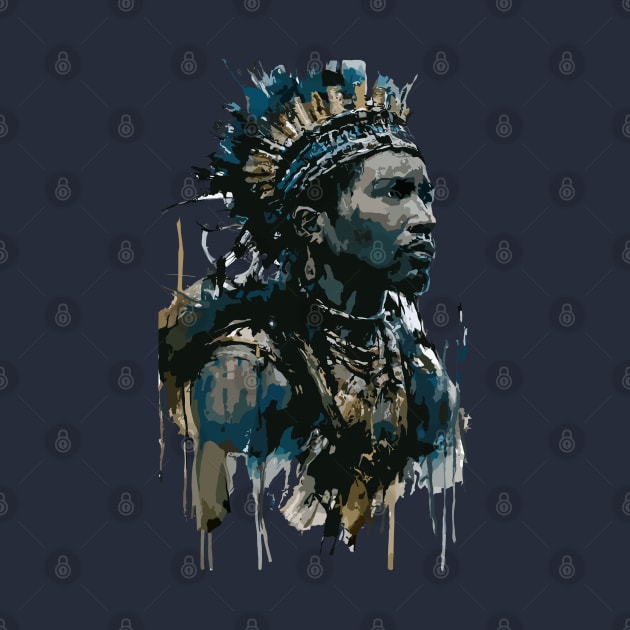 Tribal African Warrior in Costume with Spear in Ink Painting Style by diegotorres