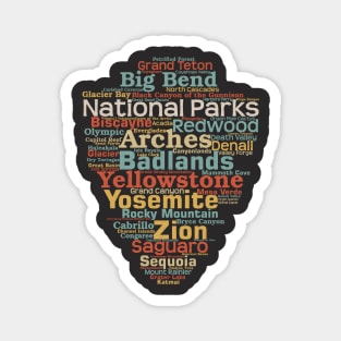 US National Parks Arrowhead Word List Cloud Camping Hiking Retro Magnet