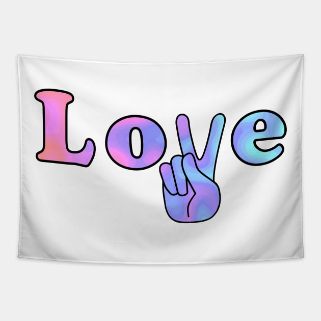 PEACE Sign Hand Retro Love Typography Tapestry by SartorisArt1