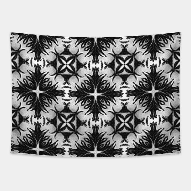 Gothic pattern black and white decorative floral Tapestry by Boriana Giormova