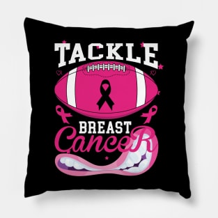 Woman Tackle Football Pink Ribbon Breast Cancer Awareness Pillow