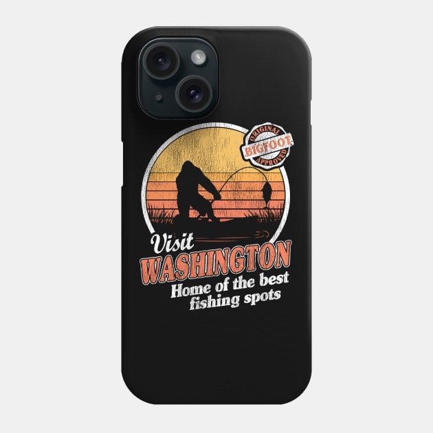 Funny Bigfoot Sasquatch Fishing Gift Vintage Visit Washington Phone Case by Kuehni