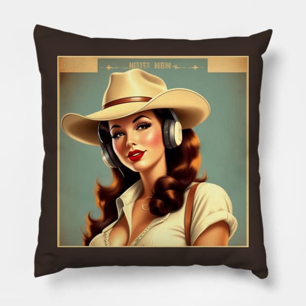 Country Music Cowgirl Retro Vintage Record Store Merch Pillow by musicgeniusart