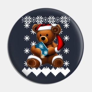 Ugly Christmas sweater with a teddy bear Pin