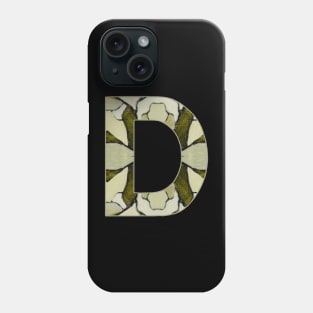 Letter D Monogram Initial Olive Green Pearl White Aesthetic Abstract Pattern Painting On Canvas Phone Case