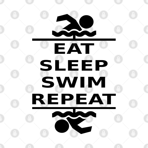 Eat, Sleep, Swim, Repeat (black) by Vitalitee