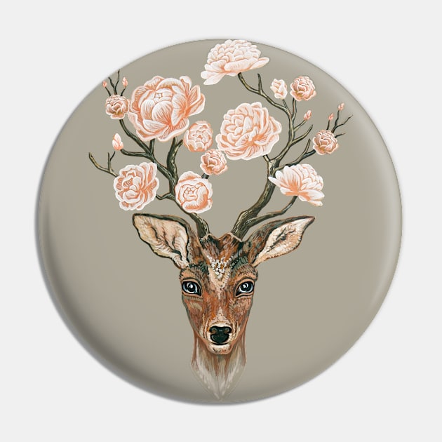 Deer and peonies Pin by ruta13art