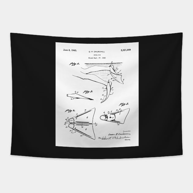 Scuba Diving Fins Patent - Deep Sea Diver Dive Coach Art - White Tapestry by patentpress