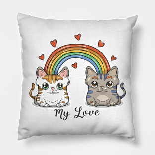 My Rainbow Cat is My Valentine Pillow