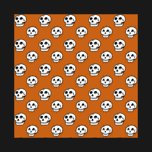 Hand Drawn Cute Happy Halloween Skull Pattern on Pumpkin Orange T-Shirt