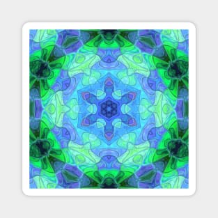Mosaic Mandala Flower Green and Purple Magnet