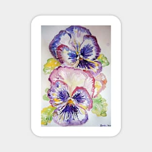 Pansy Watercolor Painting Flower purple Magnet