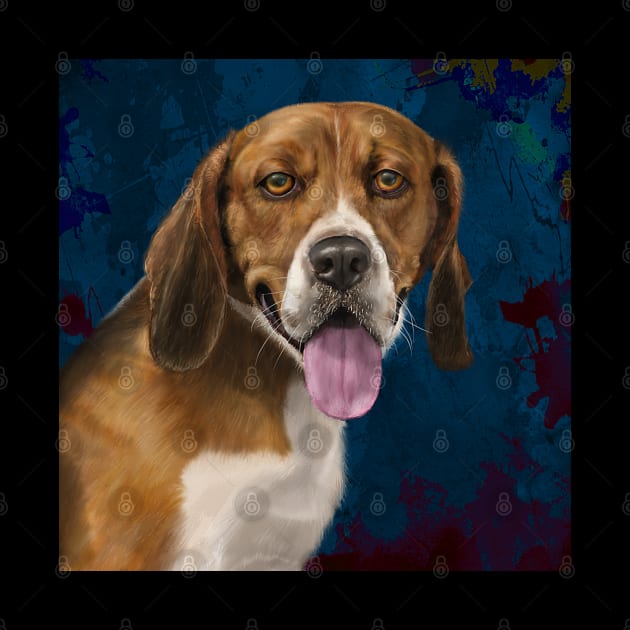 Beautiful Beagle Painting on Blue Background by ibadishi