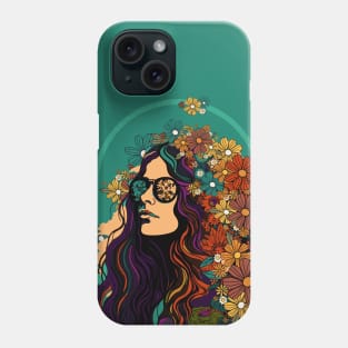 Hippie Style Girl And Colorful Flower Garden Retro Aesthetic Phone Case