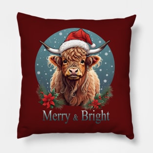 Highland Cow Christmas Merry and Bright, Scottish, Cow Xmas Farmer, Christmas sweater with cute Highland Cow Pillow