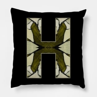 Letter H Monogram Initial Olive Green Pearl White Aesthetic Abstract Pattern Painting On Canvas Pillow