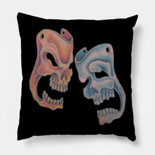 Skull Masks of Comedy & Tragedy (Red Male Skull Set on Back) Pillow