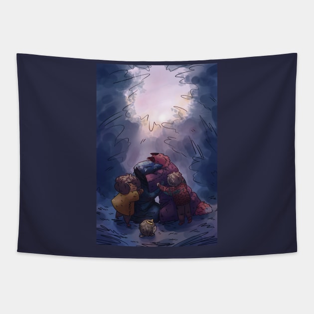 Family Hug Tapestry by Rumpled Crow