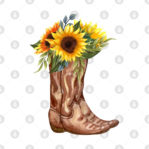 Rustic Sunflower Western Country Cowboy Boots by Tina