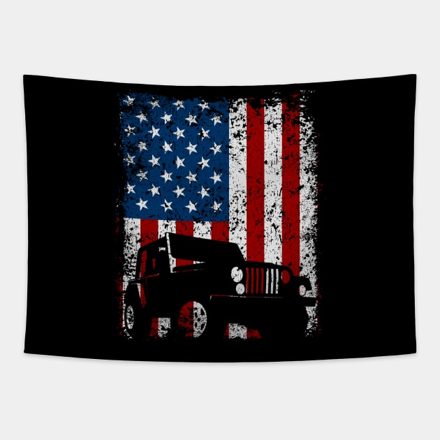 American Flag Jeep Off Road Tapestry by megasportsfan