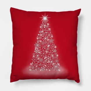 Inspirational Snowflake Christmas Tree, Believe, Dream & Achieve (Red Background) Pillow