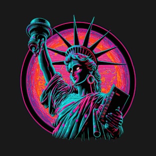 Synthwave 80s neon Statue of Liberty T-Shirt