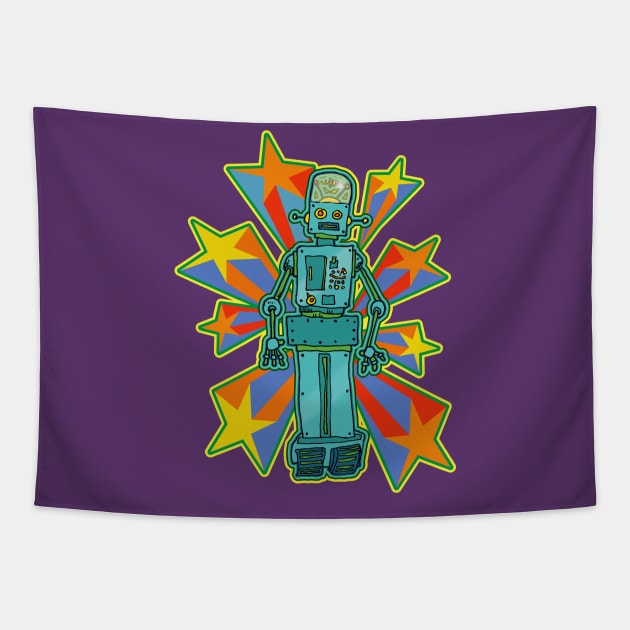 Super Cool Robot with Shooting Stars Tapestry by offsetvinylfilm