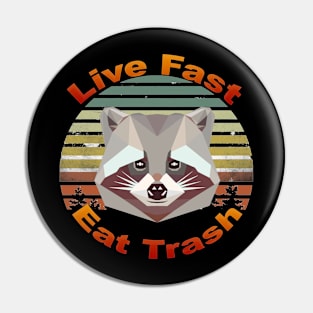 Live Fast Eat Trash Funny Raccoon Camping T-Shirt Pin