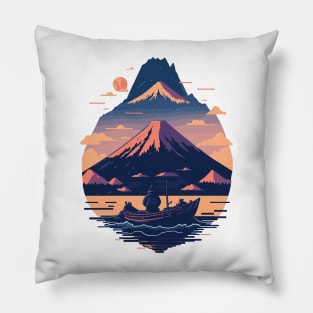 Serene Mount Fuji Sunset Peaceful River Scenery Pillow