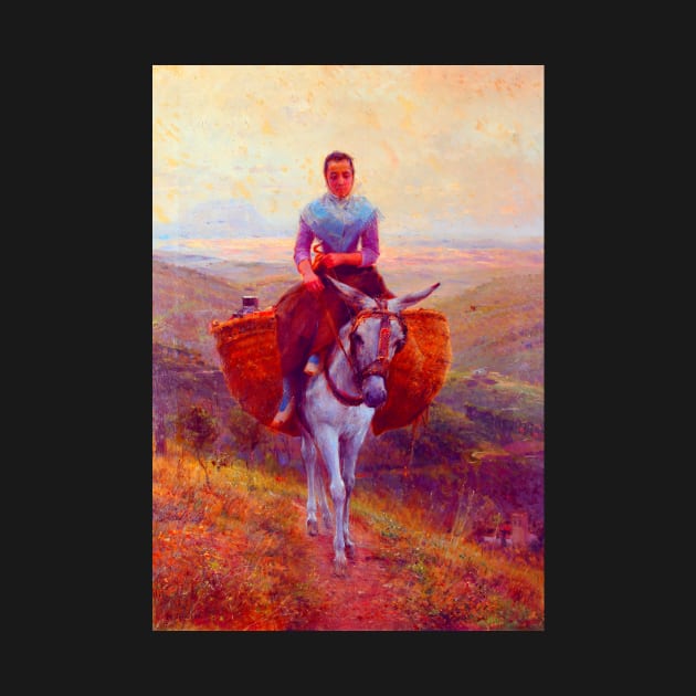 "Woman riding a donkey" by Modesto Teixidor y Torres (1890) TECHNICOLOR REMASTERED by FineArtMaster