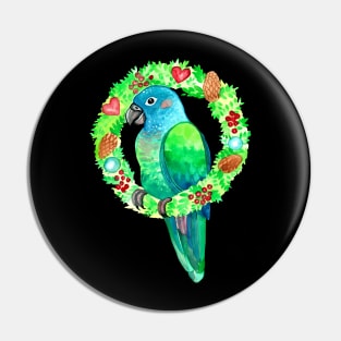 Blue Headed Pionus Parrot Wreath Watercolor Pin