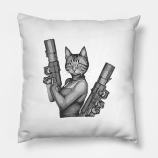 Cat women with a gun Pillow