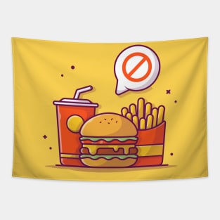 Burger, French Fries, And Drink With Banned Speech Bubble Cartoon Tapestry