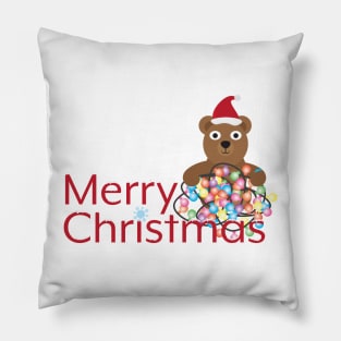 Merry Christmas with Cute Cartoon Bear Pillow