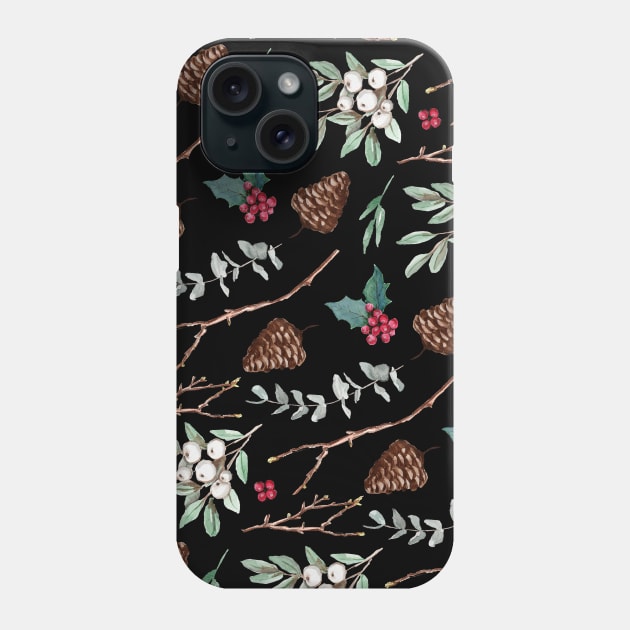 Black Christmas Pattern Phone Case by AnisIllustration