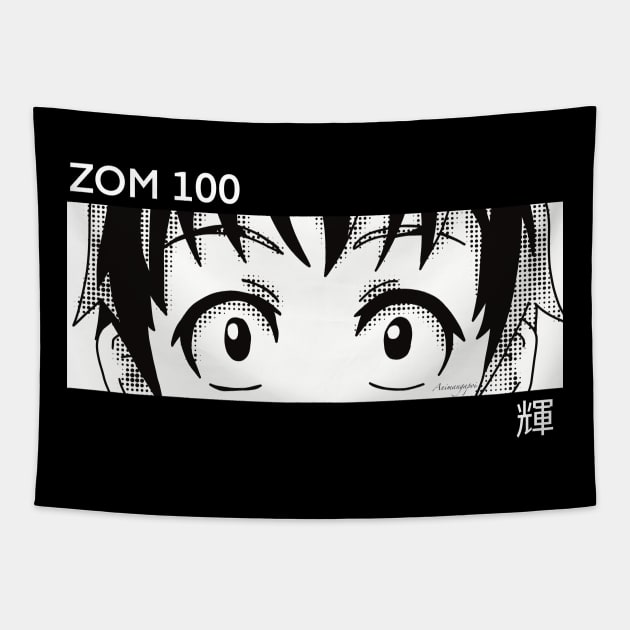 Akira Tendou from Zom 100 Bucket List of the Dead or Zombie ni Naru made ni Shitai 100 no Koto Anime Eyes Boy Character in Aesthetic Pop Culture Art with His Awesome Japanese Kanji Name - Black Tapestry by Animangapoi