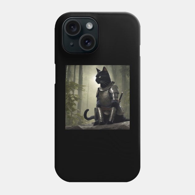 BLACK CAT IN ARMOR Phone Case by DjurisStudio