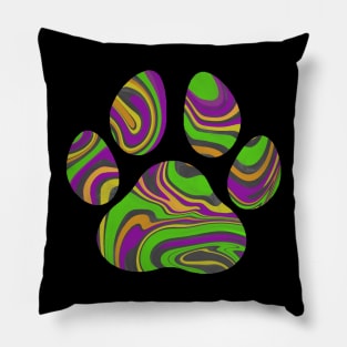 Green and Purple Witch's Brew Halloween Cat Paw Liquid Marble Design Pillow