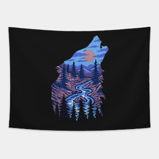 Howling Wolf Nature Moonlit Night Tapestry