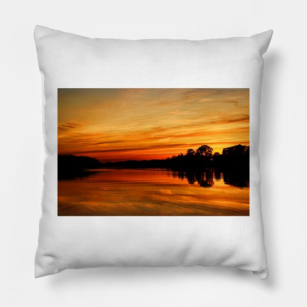 Glorious Sunset on the River Pillow by tgass