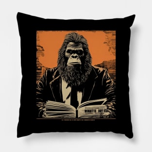 Bigfoot Reads Newspaper | Funny Retro Bigfoot Pillow