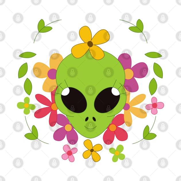 Adorable alien with flowers by Duzzi Art